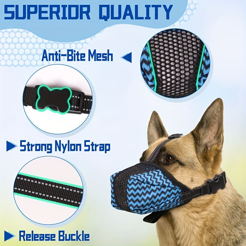 Reflective Nylon Dog Muzzle for Small Medium Large Dogs Blue Black Adjustable