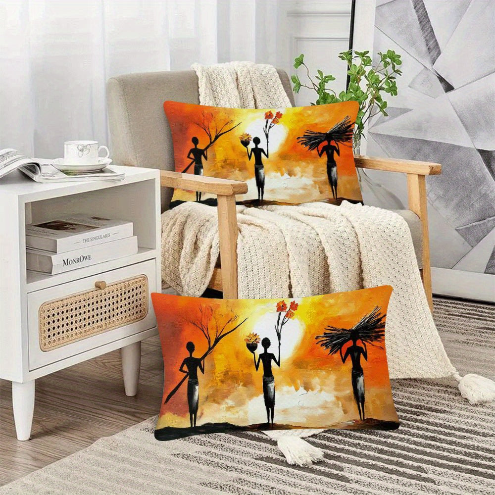 African Women Art Flannel Pillow Covers Set 50.8x30.48 cm Decorative Love Theme Pack