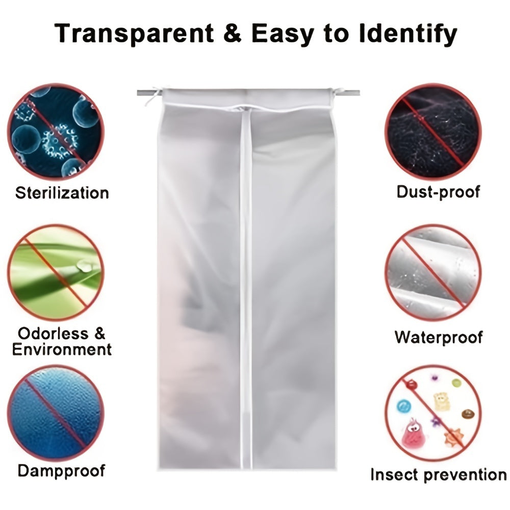 Lightweight Translucent Garment Cover Waterproof Dustproof with Zipper and Straps 60x50x120 cm