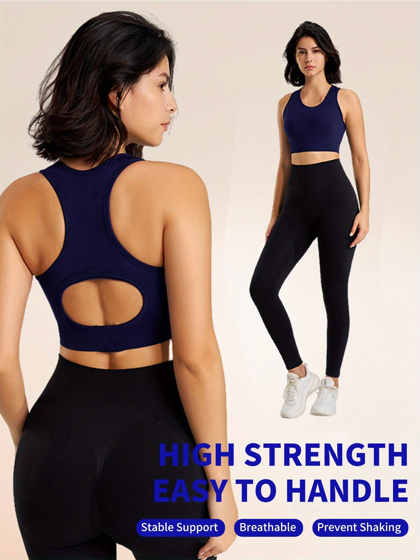 Plus Size Women's Workout Bras Supportive Padded Yoga Running Black Navy