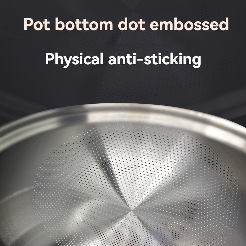 1 dona zanglamas po'latdan yasalgan bug'li idish, 35.0 sm ko'p funksiyali issiq idish, bug'lash va qovurish xususiyatlari bilan, uy va restoran uchun mukammal.