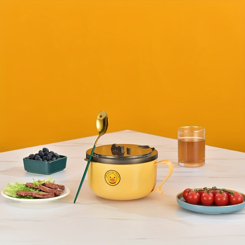 Stainless Steel Noodle Bowl with Lid Drainage Handles Heat-Resistant for Dormitory