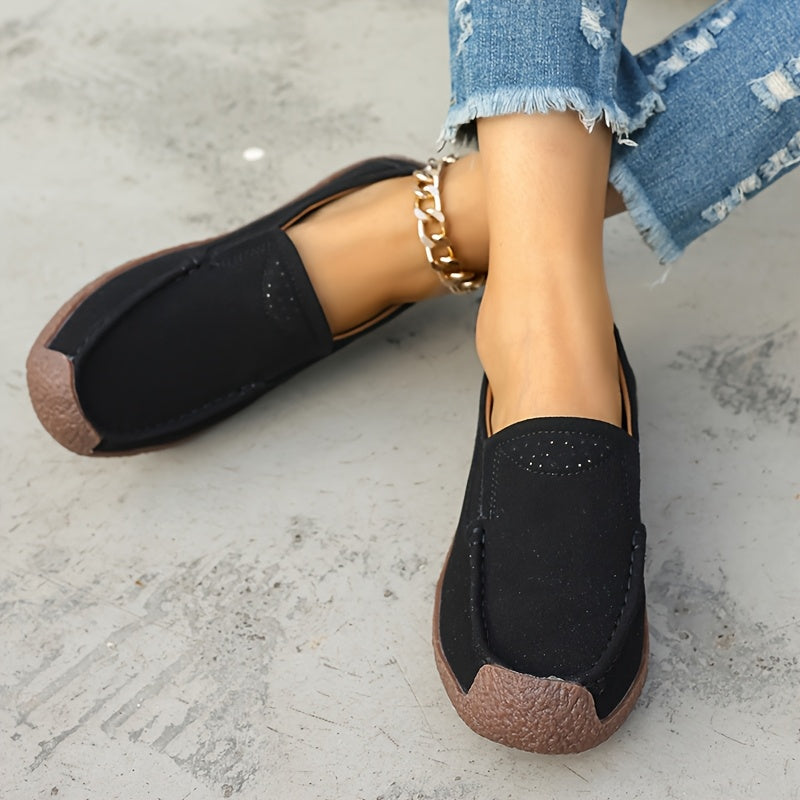 Women's Black Slip-On Loafers Casual Shoes with Non-Slip TPR Sole