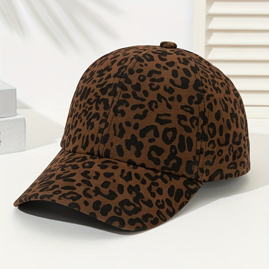 Unisex Leopard Print Baseball Cap with Flat Brim Lightweight Polyester Vintage Style