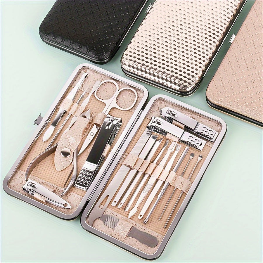 19-Piece Stainless Steel Nail Care Set for Manicures and Pedicures with Clippers Files and Grooming Tools