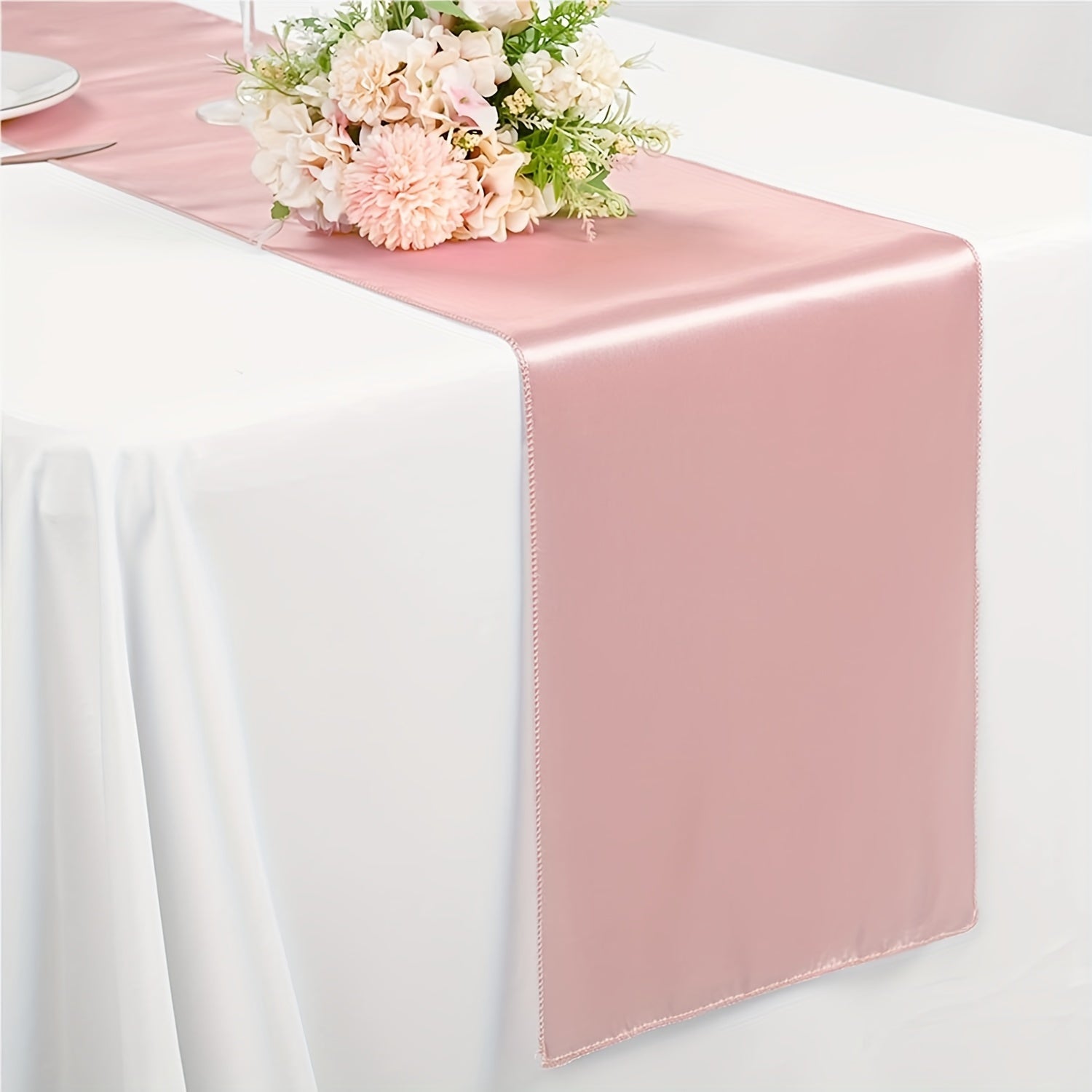 10pcs Rose Gold Satin Table Runner 29x275cm for Weddings Birthdays Banquets