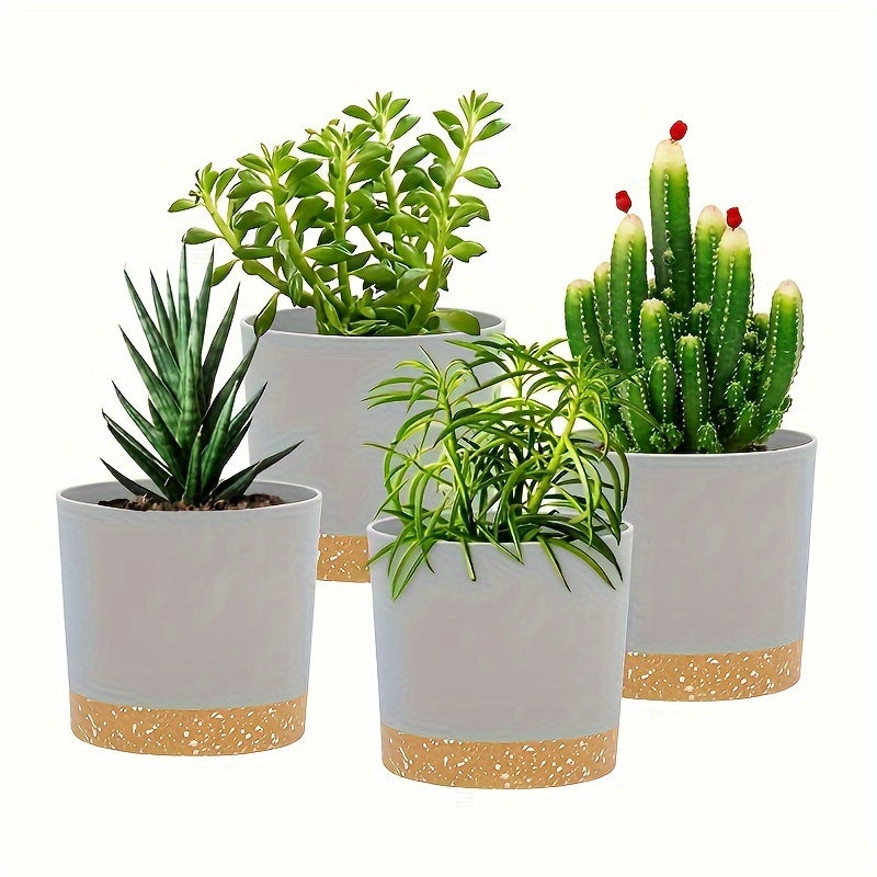 Set of 4 Modern Plastic Flower Pots with Drainage Holes 12.7cm Indoor Outdoor