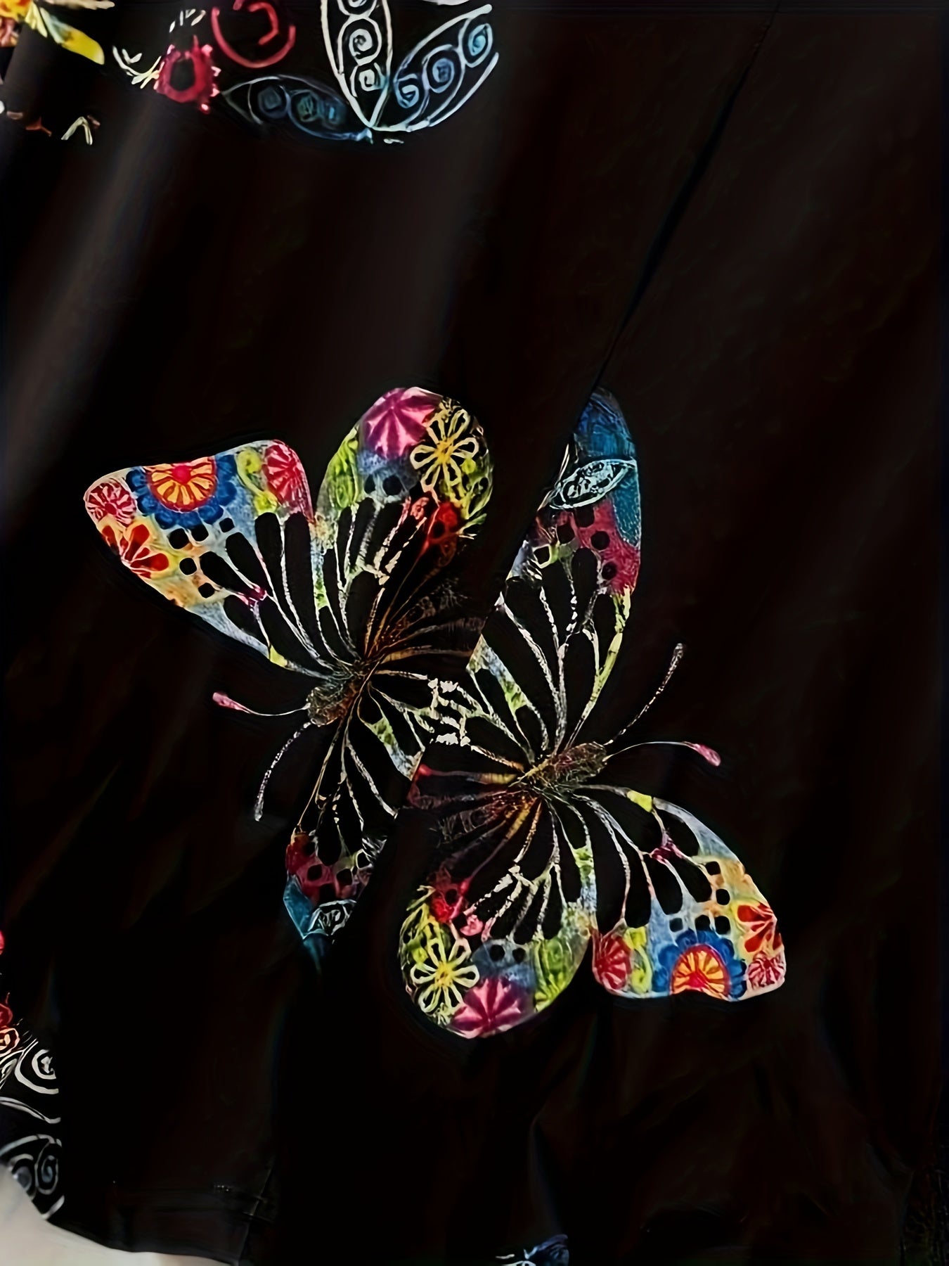 Plus Size Floral Butterfly Print T-Shirt Crew Neck Short Sleeve Polyester