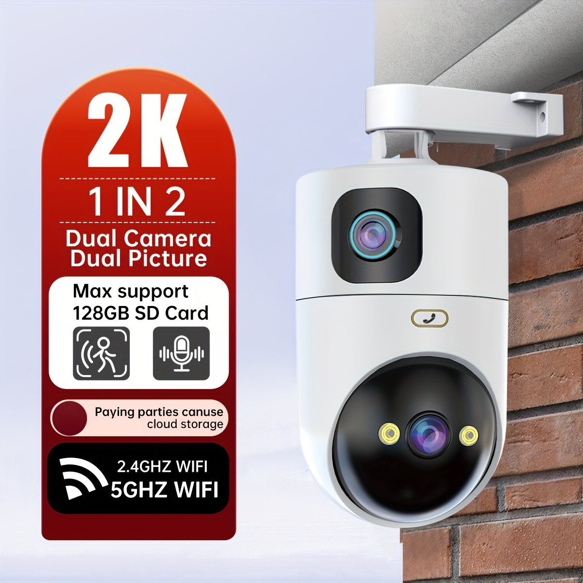 2K HD Dual-Screen WiFi Security Camera with Night Vision and Audio Monitoring