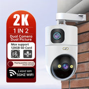 2K HD Dual-Screen WiFi Security Camera with Night Vision and Audio Monitoring