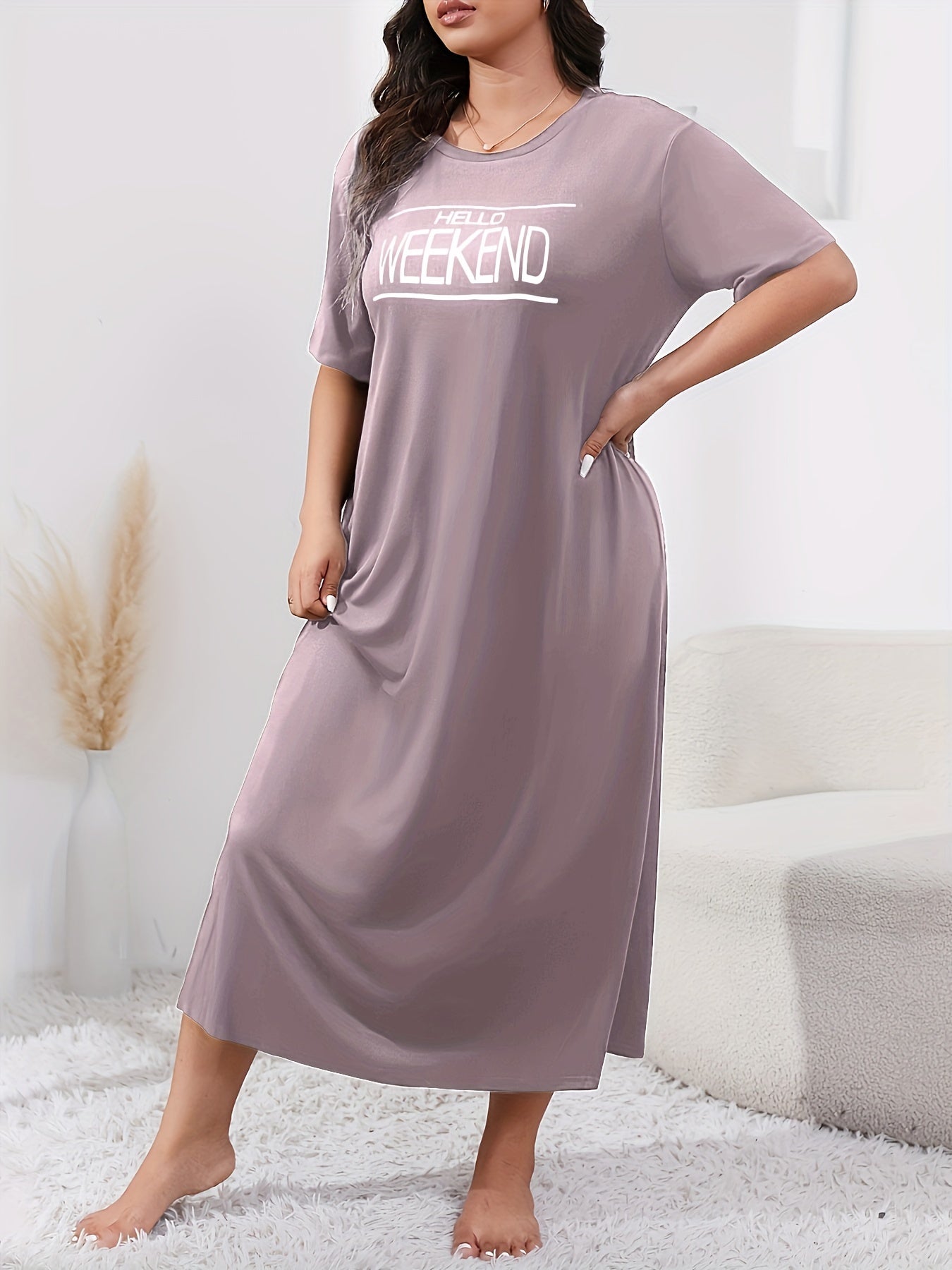 Women's Plus Size Lounge Dress Slogan Print Short Sleeve Sleepwear