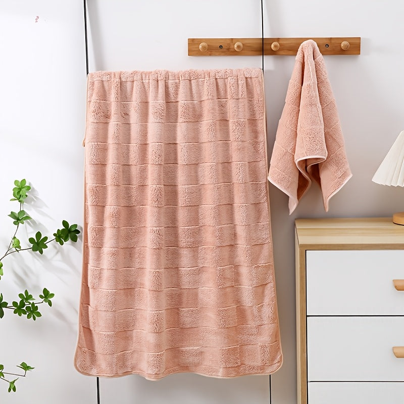 Juego de toallas de baño a cuadros 2 piezas, felpa coral, 300GSM, grandes, de secado rápido, accesorios de baño de lujo