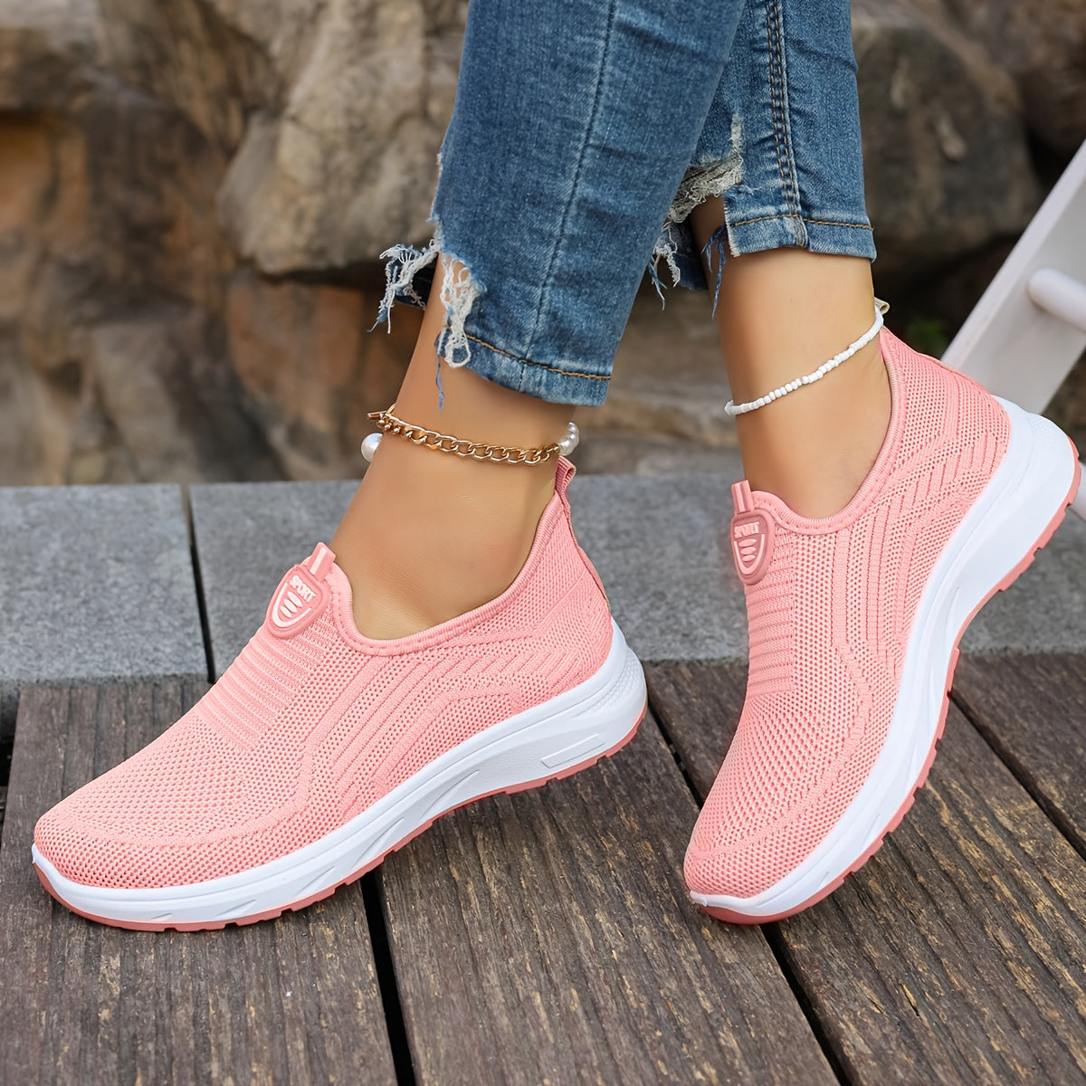 Women's Slip-On Sneakers Breathable Mesh Casual Shoes Plus Size