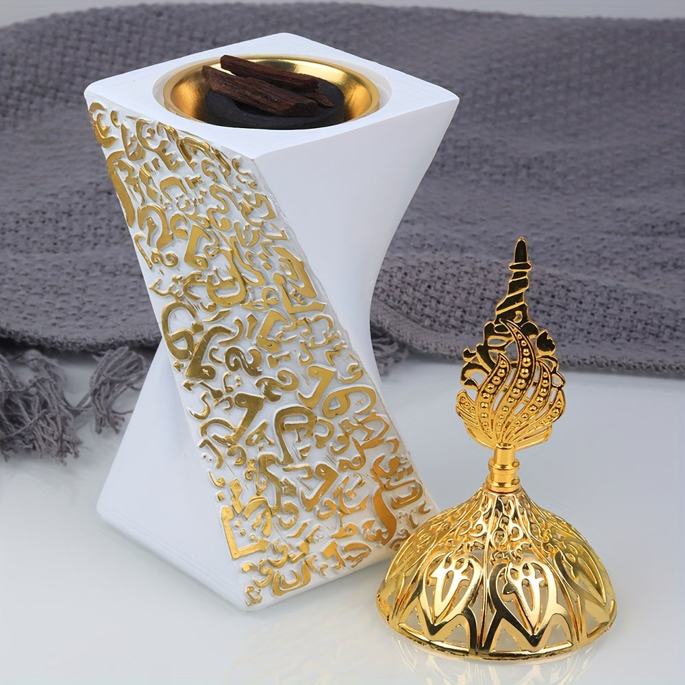 Metal-Lid Incense Burner for Bedroom Decor Resin Crafted Accent