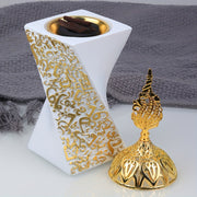 Metal-Lid Incense Burner for Bedroom Decor Resin Crafted Accent