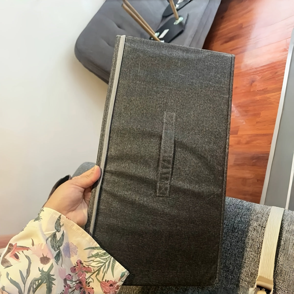 Fabric Collapsible Storage Box with Zipper Lid Handles for Wardrobe Organization Black