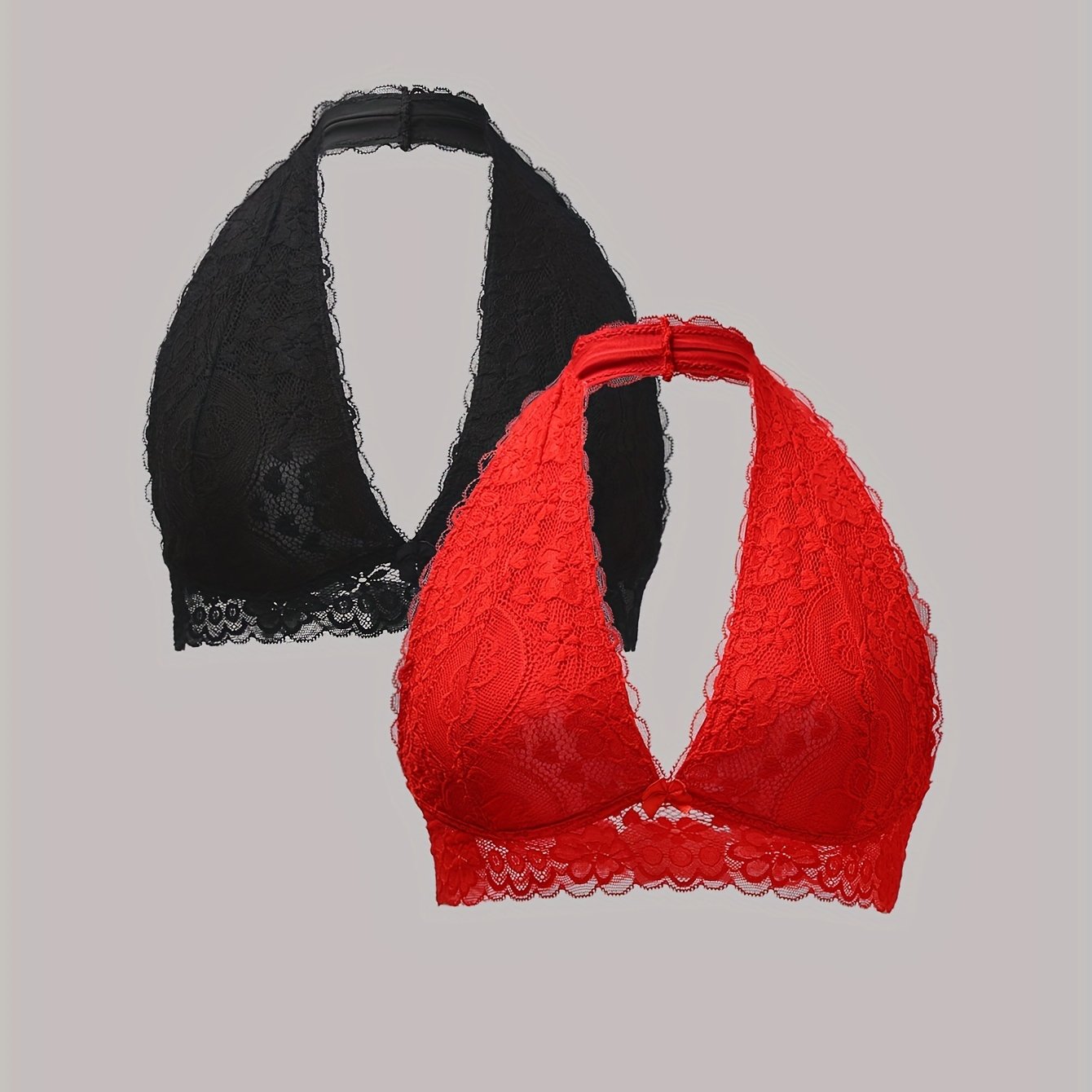 Women’s Lace Halter Bras Pack of 2 Comfortable Breathable Lingerie
