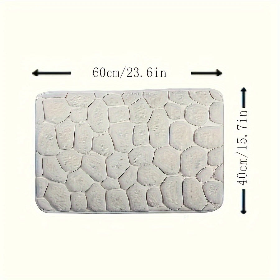 Bath Mat Non-Slip Embossed Pebble Pattern 59.94x39.88cm Absorbent Polyester