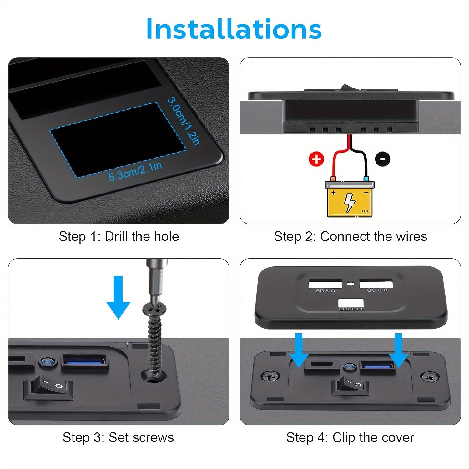 Car Fast Charging Charger Socket Dual USB QC3.0 PD3.0 Type-C Wall Mount