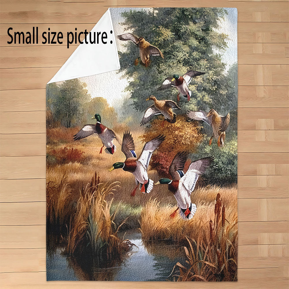 Duck Hunting Pond Flannel Throw Blanket Hypoallergenic All-Season Travel Camping Polyester