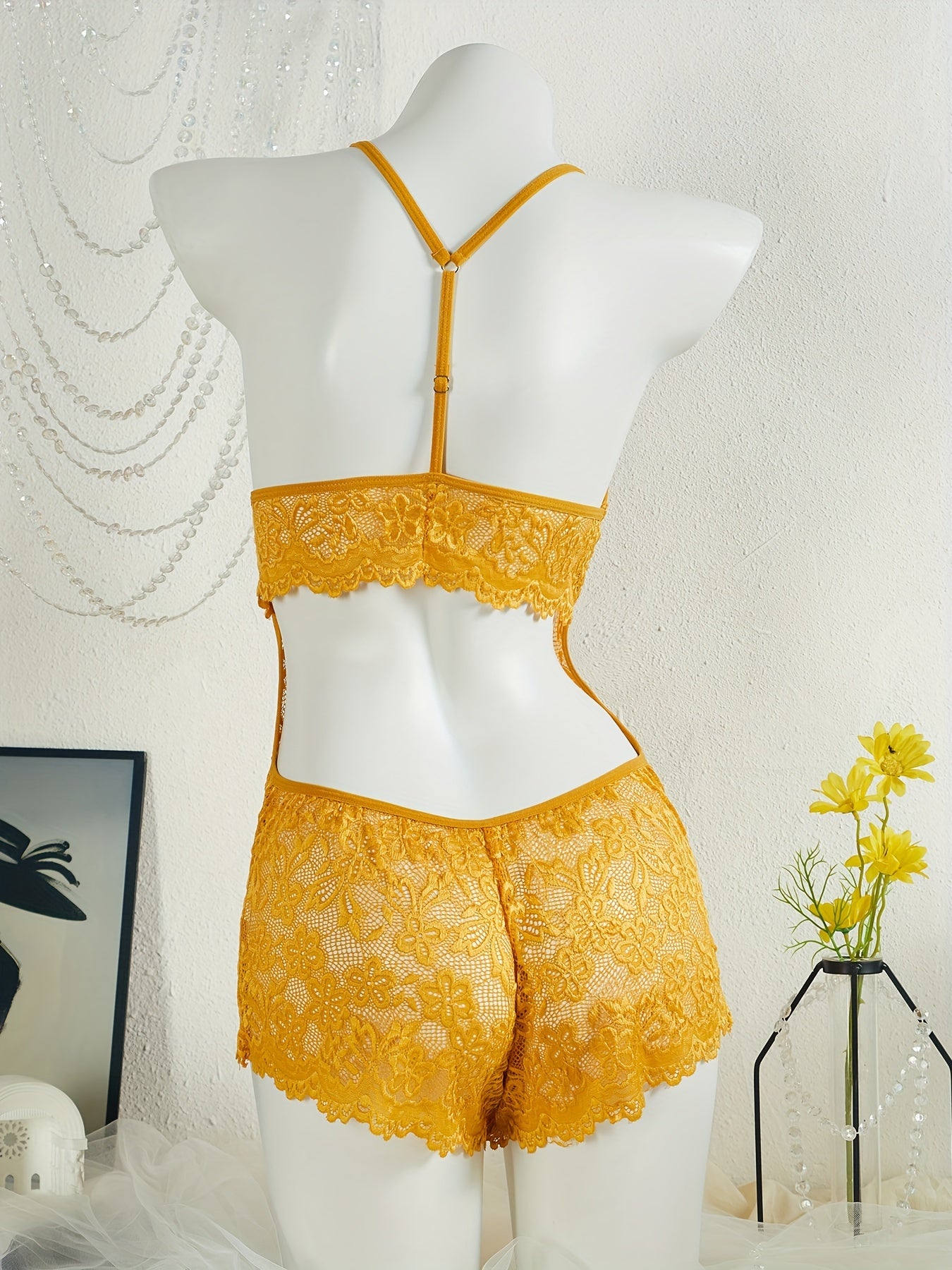 Women's Lace Teddy and Heart Ring Bodysuit Sexy Lingerie