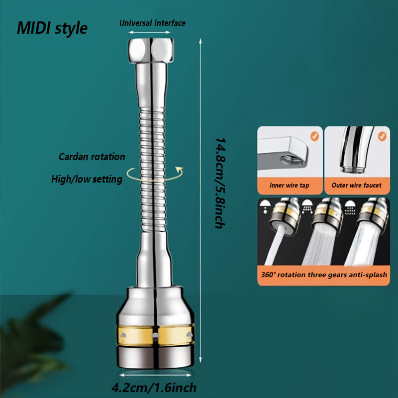 Copper Water Outlet Faucet with Rotating Thread Splash-Proof Extender and Filter Shower Head