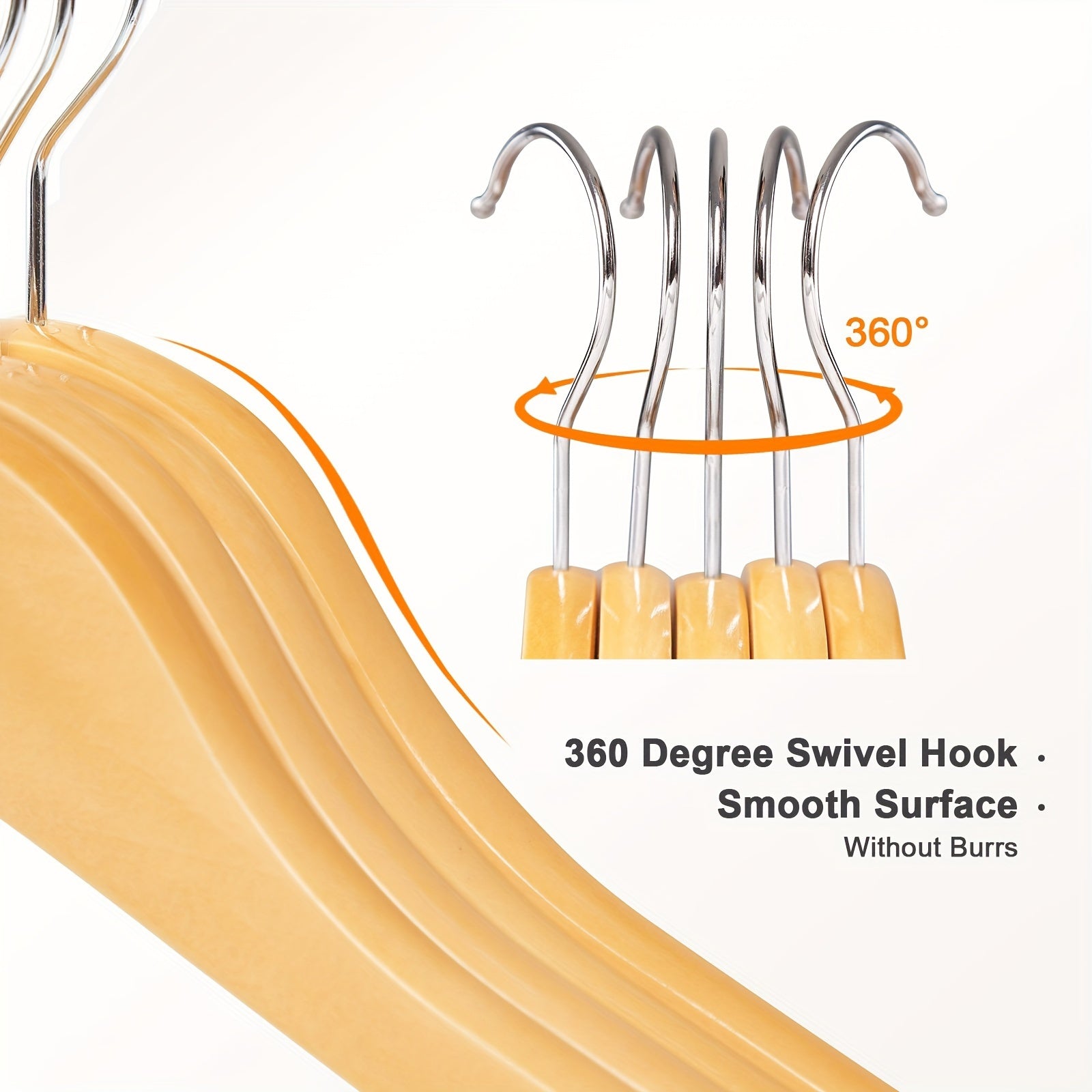 Set of 20 Non-Slip Wooden Clothes Hangers with Grooves for Wardrobes and Storage