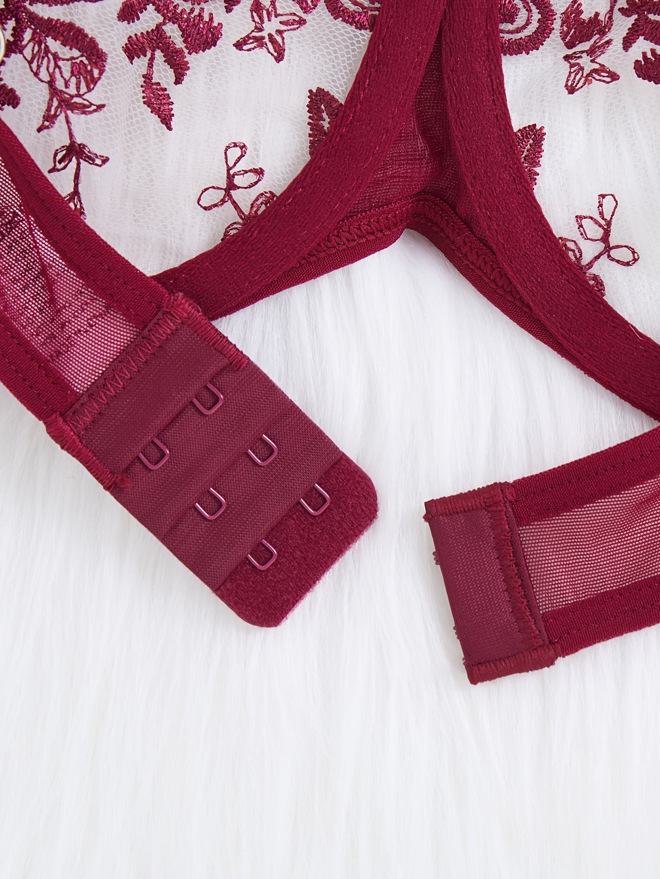 Women's Floral Embroidered Two-Piece Lingerie Set with Semi-Transparent Fabric