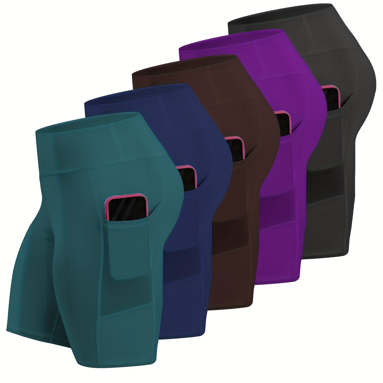 Women's Plus Size High-Waisted Knit Shorts with Pockets for Yoga Fitness