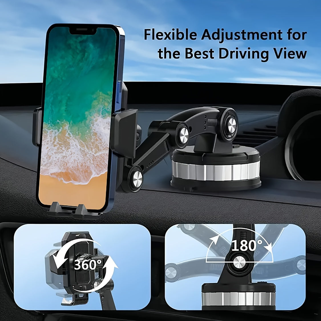Universal Mechanical Truck Phone Holder With Suction Cup 360° Rotation