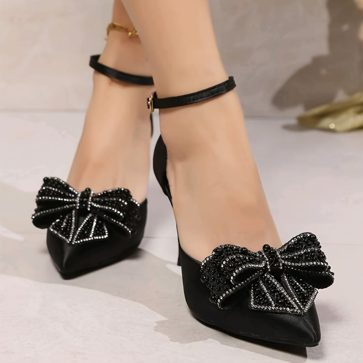 Women’s Faux Leather Bowknot Pointed Toe Heels for Weddings
