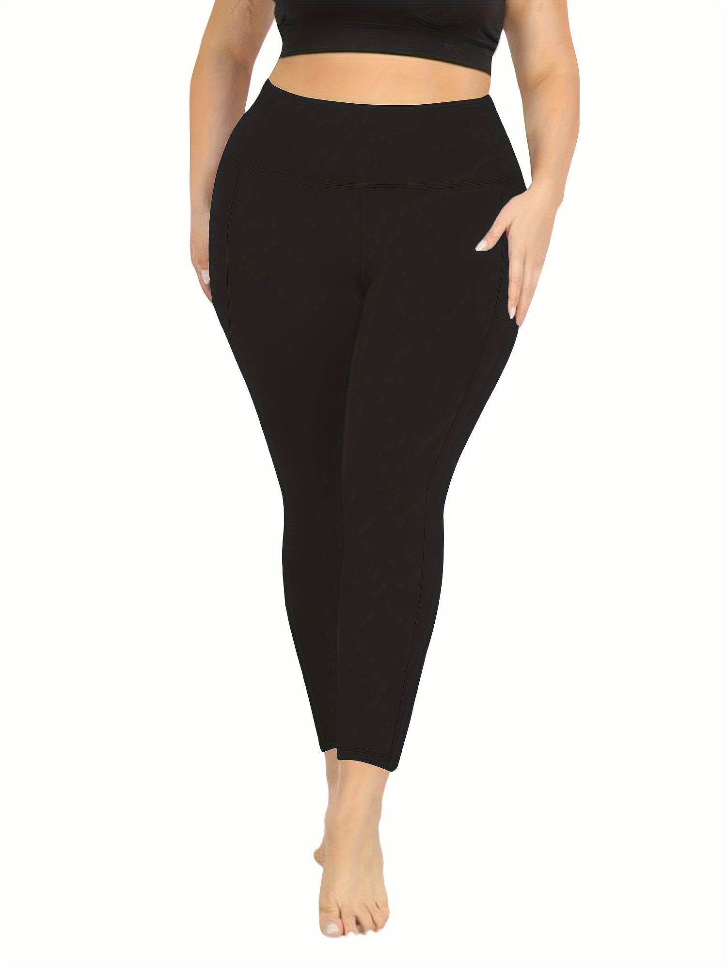 Plus Size Women's Solid Stretch Skinny Leggings High Waist Casual