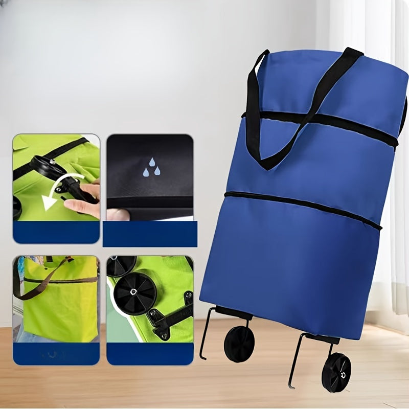 Foldable Shopping Cart Trolley with Wheels Waterproof Oxford Fabric Large Capacity