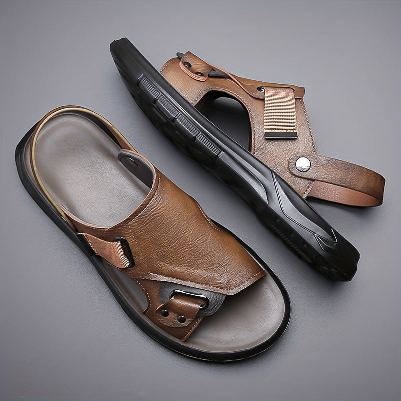 Erkaklar uchun vintage ochiq barmoq sandallari, ochiq havoda faoliyatlar uchun, nafas oladigan va mustahkam plyaj suv poyafzallari.