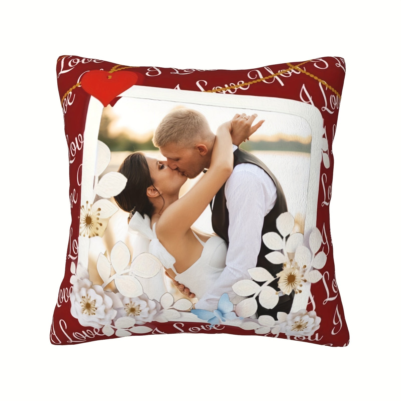 Personalized Love Photo Pillow for Couples Wedding Valentine's Day Soft Polyester Cushion