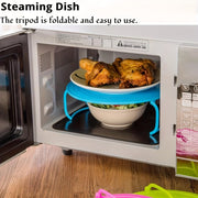 Folding 2-Tier Microwave Plate Stacker with Double Wave Design Space-Saving Tray