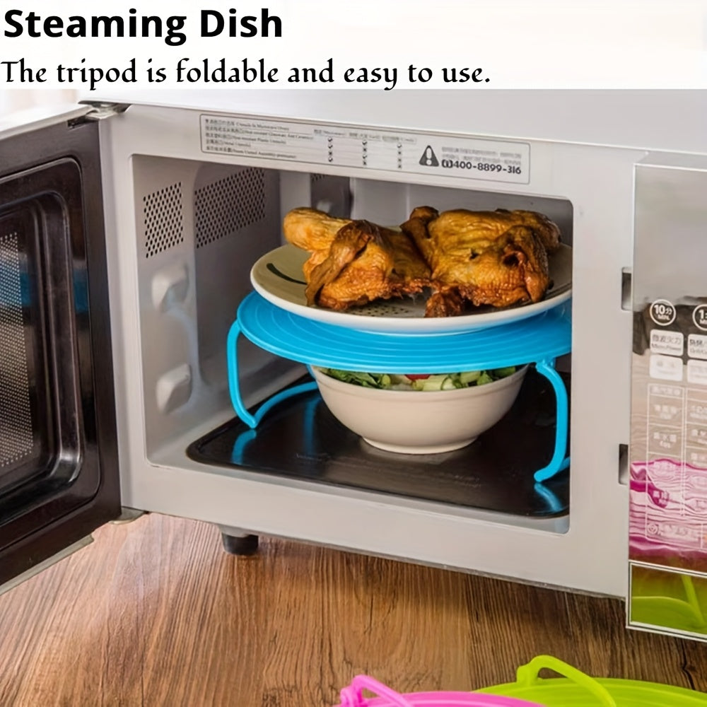 Folding 2-Tier Microwave Plate Stacker with Double Wave Design Space-Saving Tray