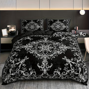3-Piece Duvet Cover Set with Pillowcases Black and White Damask Digital Print Breathable Polyester All-Season