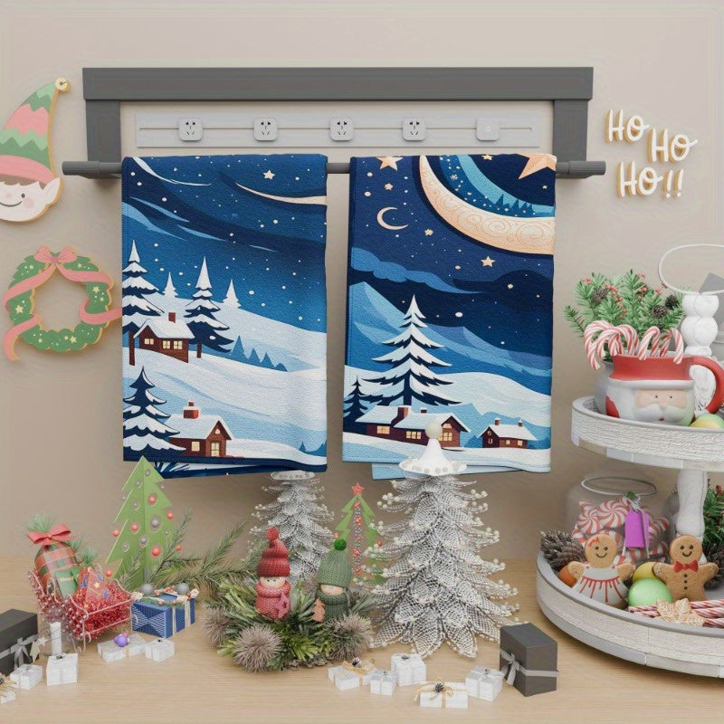 Set of 2 Christmas Kitchen Towels 18x26 Snowflake Holiday Decor Soft