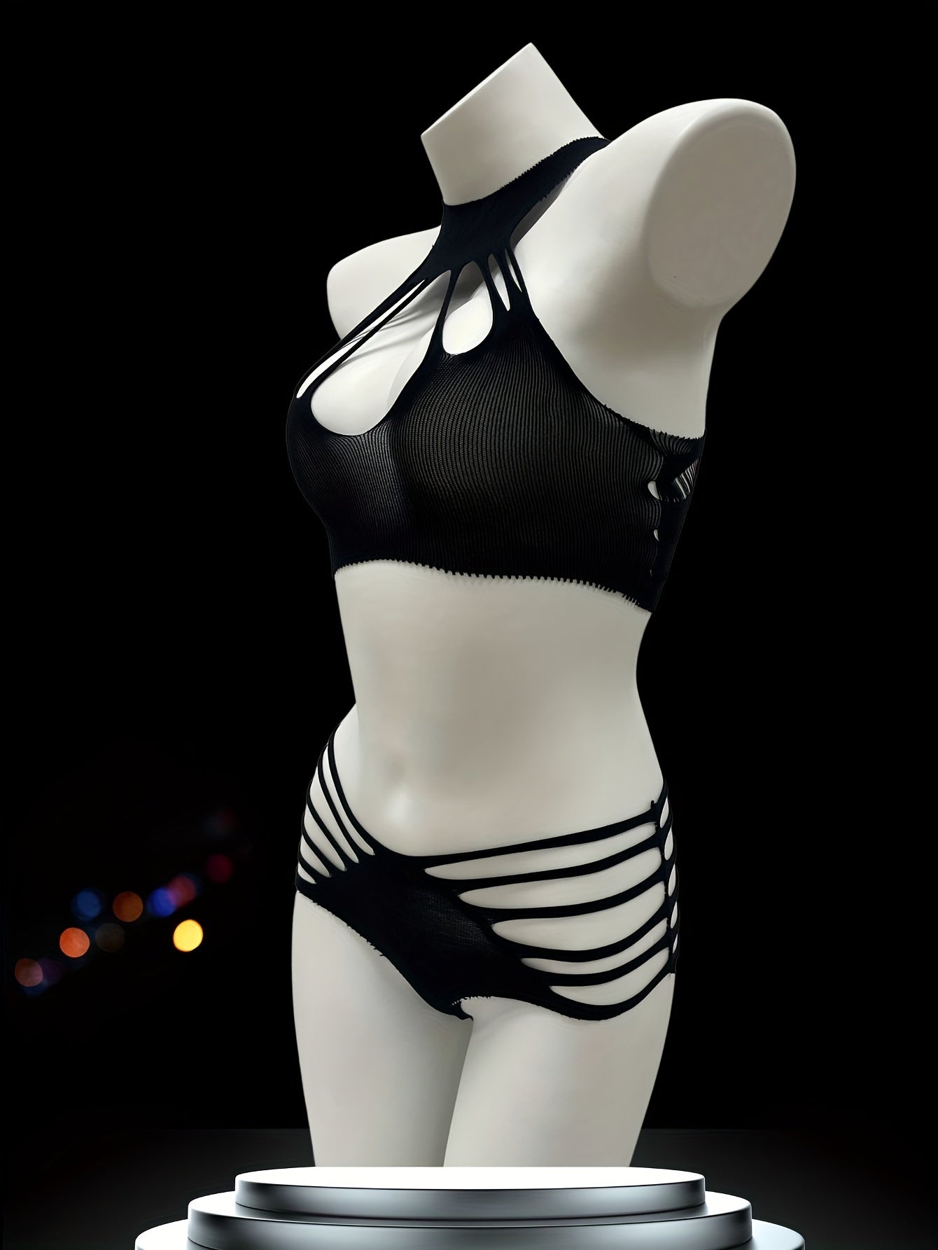 Women's Pink Hollow Fishnet Lingerie Set Sleeveless See Through for Party and Valentine's Day