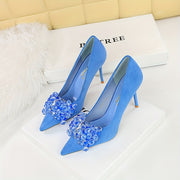 Women's Rhinestone Decor Stiletto Heels Point Toe Dress Pumps