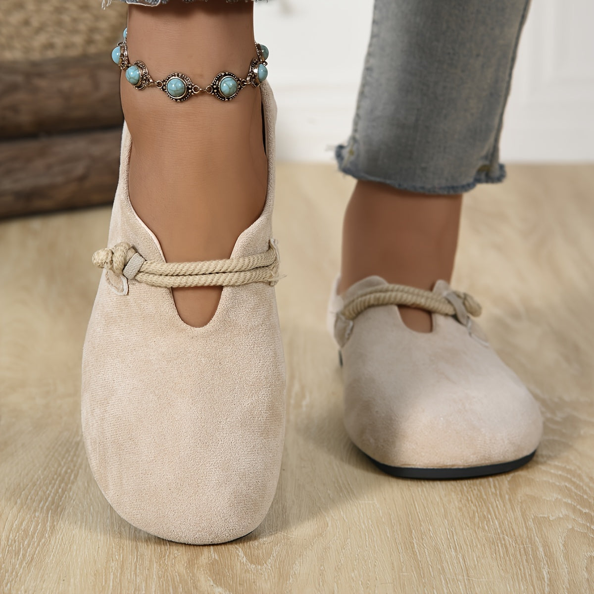 Women's Flannel Slip-On Ballet Shoes with Faux Leather Sole for All Seasons