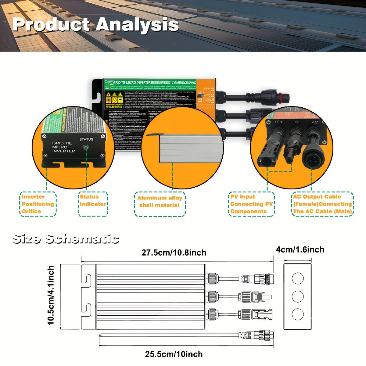 Micro Inverter 300W-700W Solar Grid Tie for Home Office High Efficiency