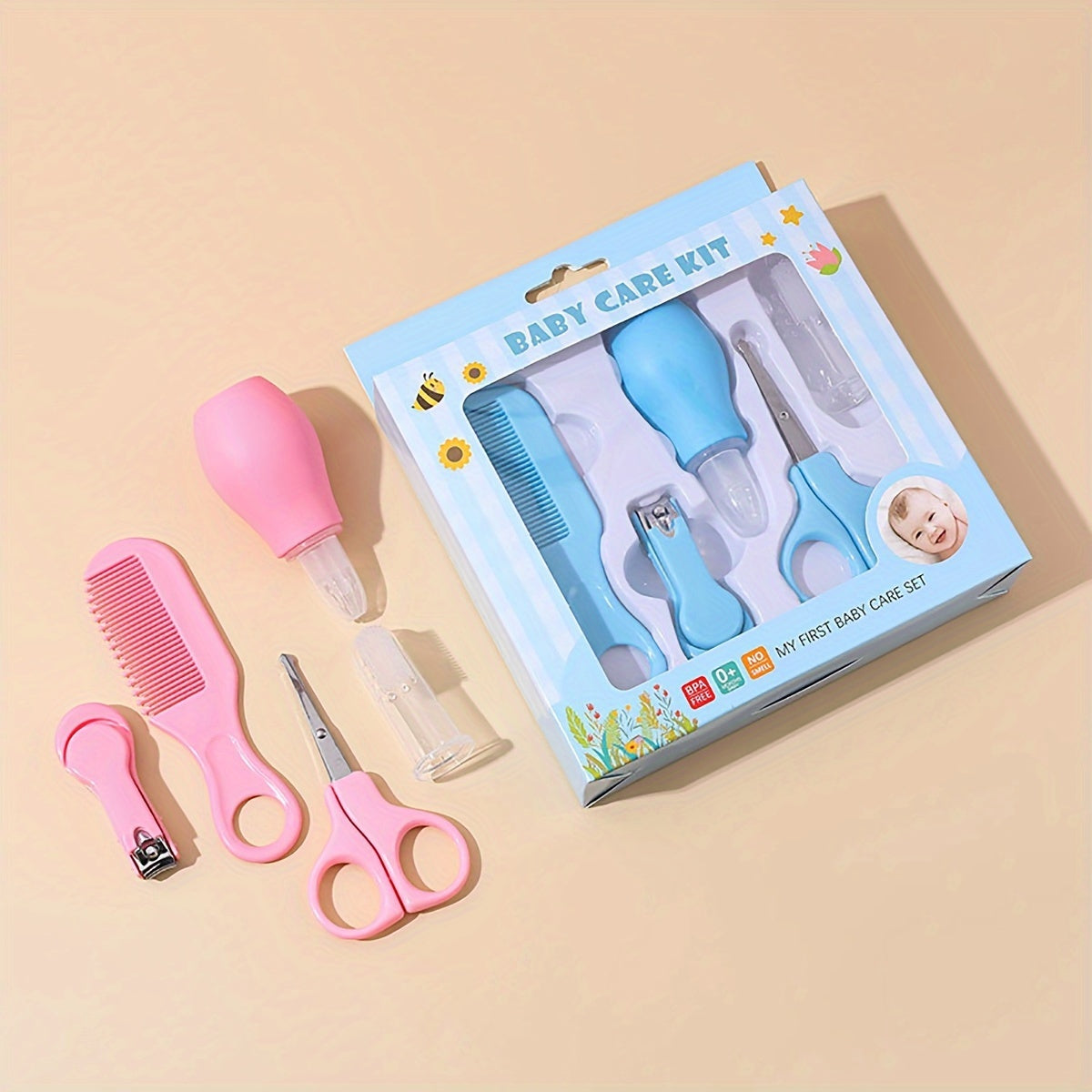 Baby Care Set 5 Pieces for 3 Years Plus with Nasal Aspirator Nail Clippers and Comb