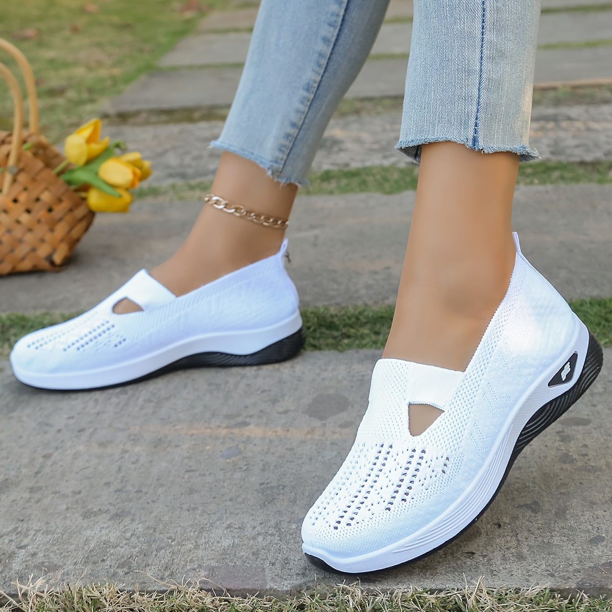 Zapatillas slip-on transpirables para mujer, suela de TPU antideslizante y ligera para correr