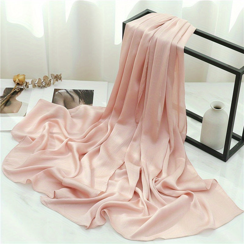 Women's Solid Color Pleated Hijab Scarf for Casual Wear Shawl Head Wrap