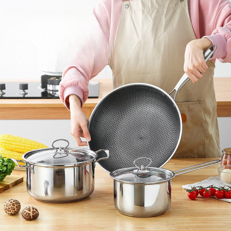 Stainless Steel Cookware Set 5 Pieces Non-Stick Honeycomb Design Pots Pans