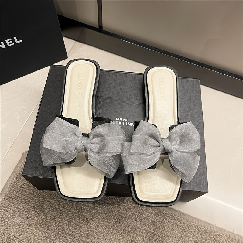 Women's PVC Bowknot Slides Flat Sandals for Summer Beach and Home