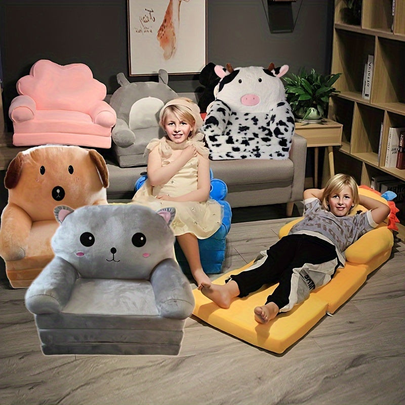 Foldable Kids Sofa Chair with Pillow Gray Cozy Recliner Lounge Seat