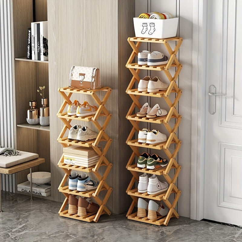 Bamboo Foldable Shoe Rack with Multiple Shelves Entryway Organizer